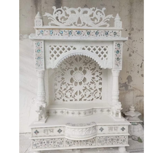Hand Carved White Marble Pooja Temple