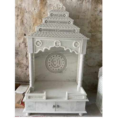 Hand Carved White Marble Pooja Temple