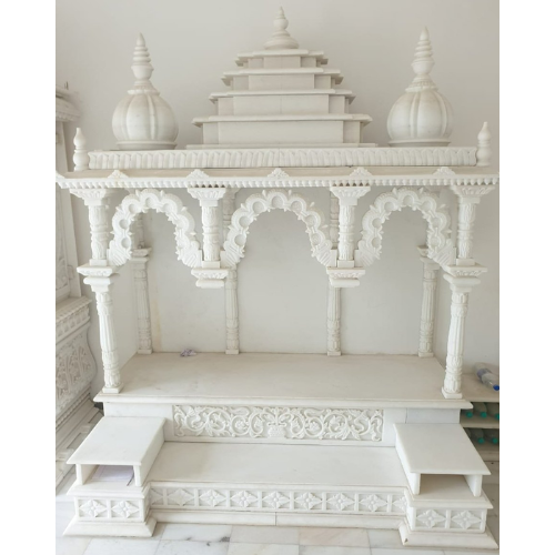Carved Makrana Marble Indoor Mandir - Color: White