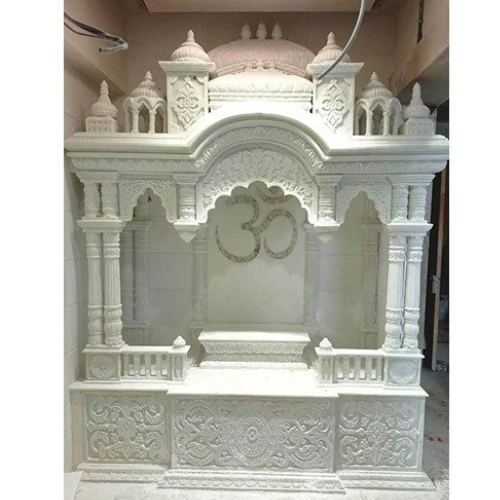 Carved Makrana Marble Indoor Mandir - Color: White