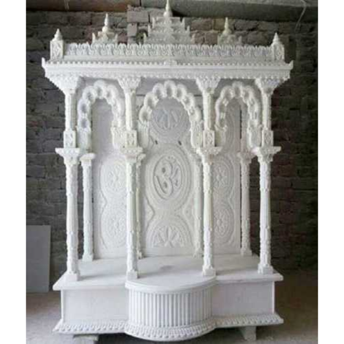Carved Makrana Marble Indoor Mandir - Color: White