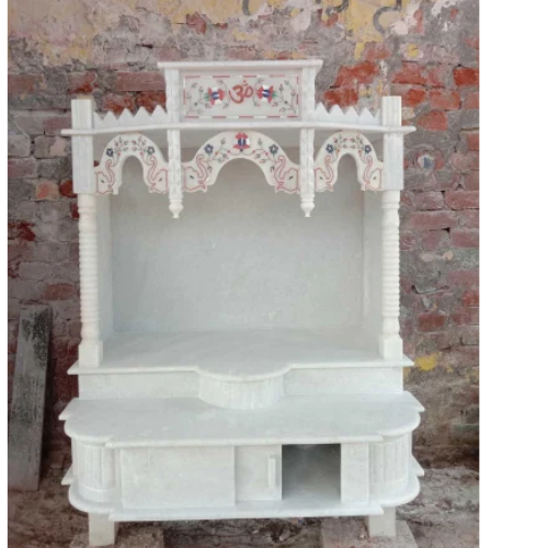 Lovely Makrana Carved Marble Mandir - Color: White