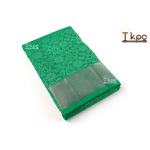 Kanchipuram Silk Saree With Silver Border - Color: Green