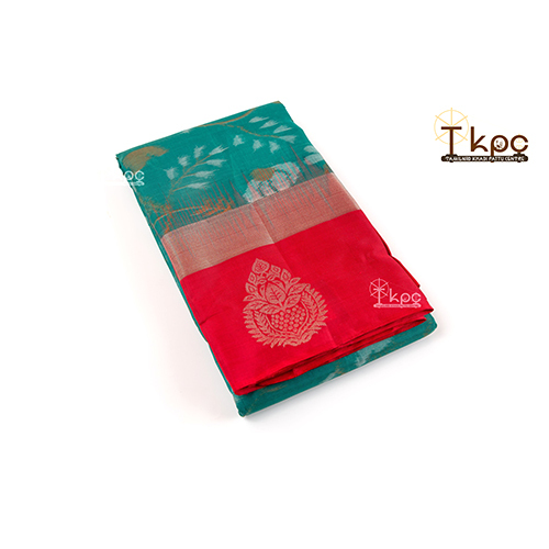 Green And Red Khadi Silk Saree - Design: Premium