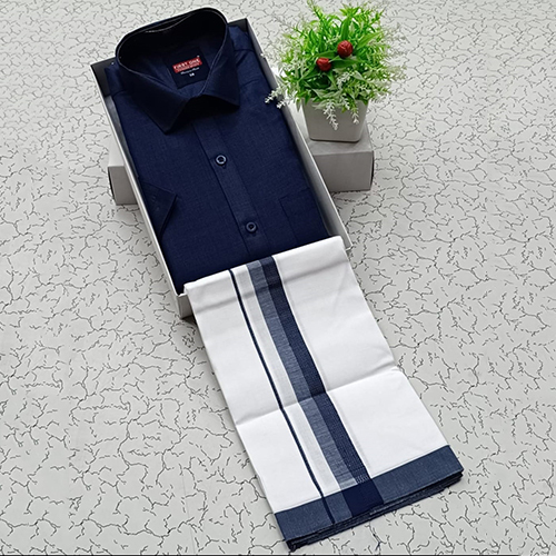 Royal Blue Cotton Shirt With Dhoti