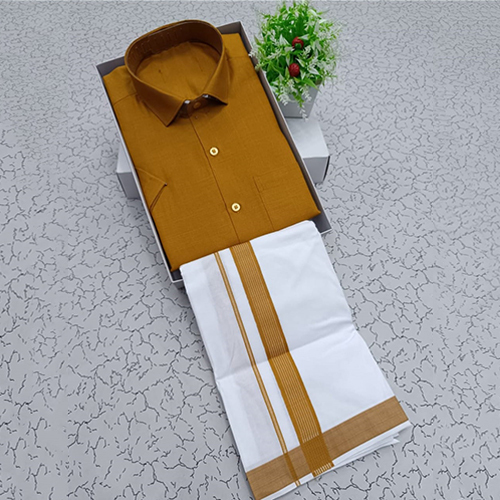 Golden Yellow Cotton Shirt With Dhoti