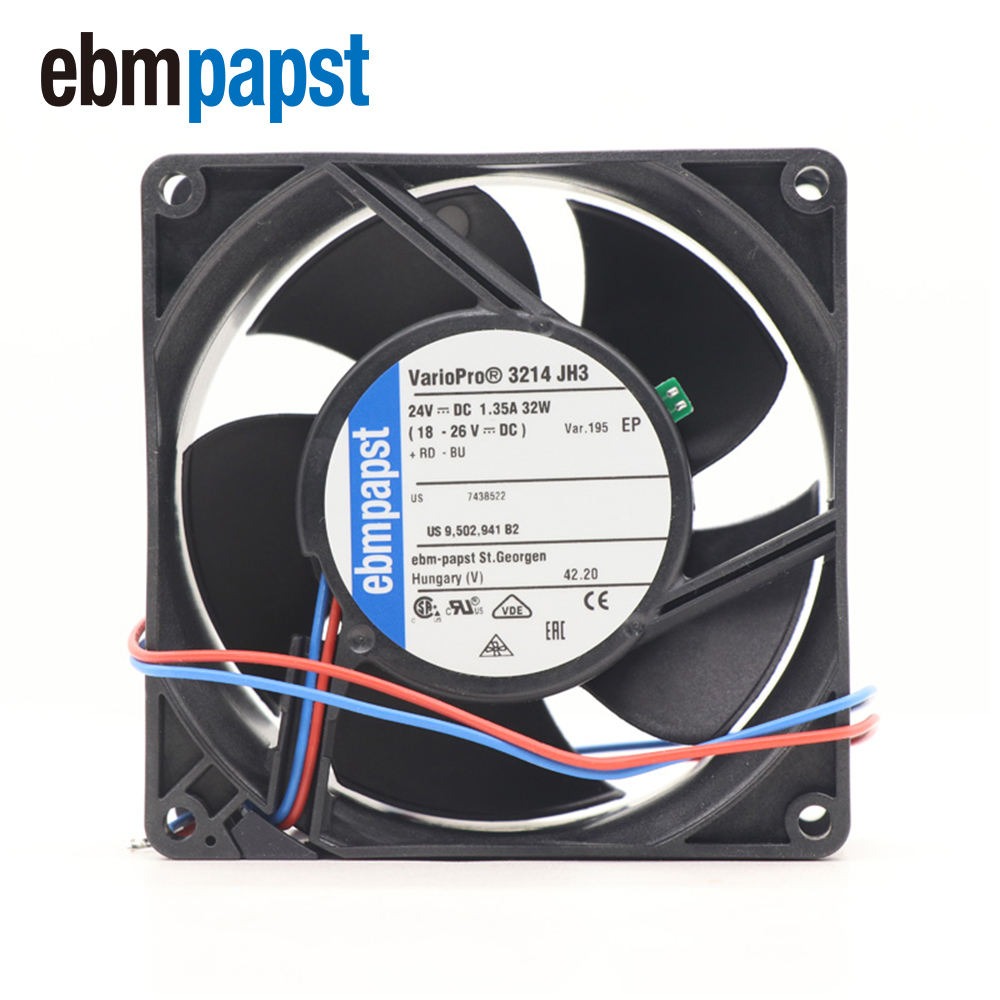 ebmpapst 3214JH3 DC 24V 140CFM 69dBA 92X92X38mm 9238 9cm Ball Bearing Wire Leads Inverter Axial Cooling Fans 3214JH3-195