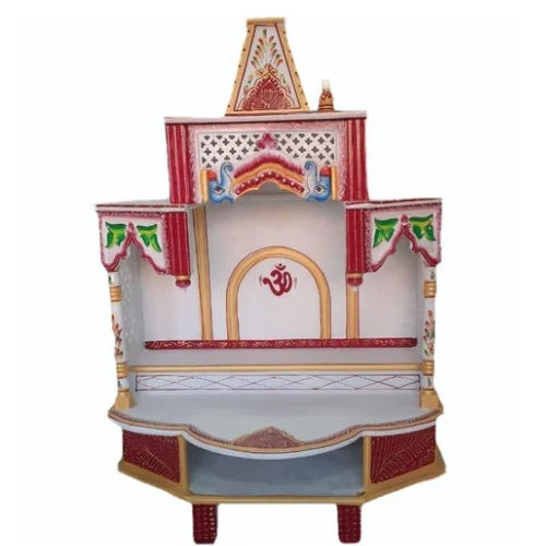 Painted White Marble Pooja Temple - Hardness: Solid
