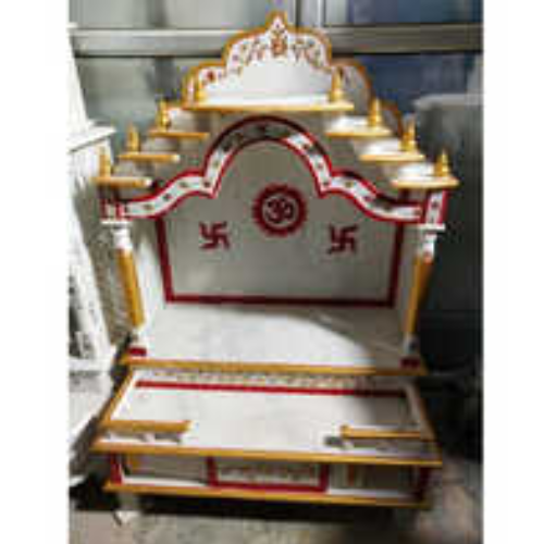 Painted White Marble Pooja Temple - Hardness: Solid