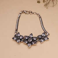 Oxidized White Crystal Stone Bracelet - Feature: Fashion
