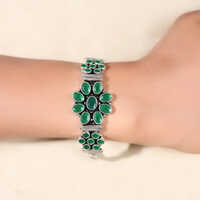 925 Plated Silver Look Alike Brass Bracelet Beautiful Green Color Cut Stone Bracelet - Feature: Fashion