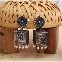 Cube Shape Oxidized Brass Hanging Earring For Women And Girls Gift Earrings - Hardness: Rigid