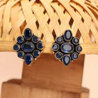 Royal Blue Sapphire Color Gold-Polished Brass Earrings For Party Wear