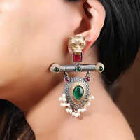 Two-Tone Panther Design Royal look Dangle Earrings With Hanging Pearls