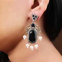 Two-tone Kohl Black Ethnic Earrings With Pearls Drops Looks Beautiful - Gender: Women