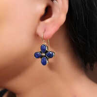 Royal Bloom Navy Stone Simple Design Floral Hook Earrings Bes Gift For Girls - Material: Metal