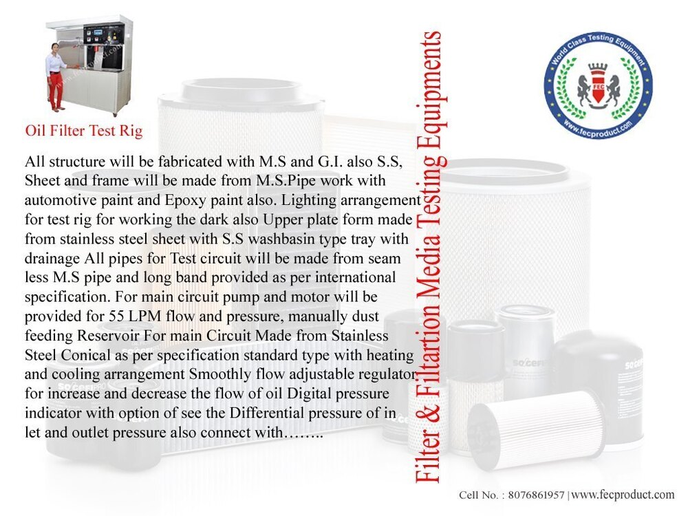 ISO 4548 9 Filter Anti Drain Valve Test Rig Equipment