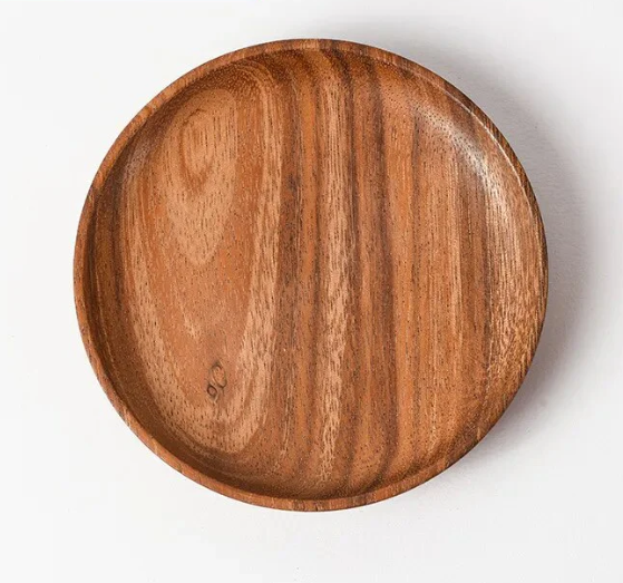  Acacia Wood Dinner Plates, 8 Inch Round Wood Plates Set of 4, Easy Cleaning & Lightweight for Dishes Snack, Dessert, Unbreakable Classic Charger Plates - for Christmas Gift