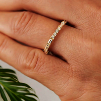 Baguette & Round Cut Moissanite Wedding Band Bridal Matching Band 14K Gold Stackable Engagement Band Unique Band Anniversary Gift For Wife