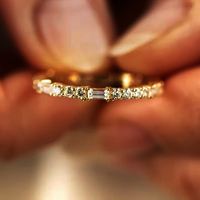 Baguette & Round Cut Moissanite Wedding Band Bridal Matching Band 14K Gold Stackable Engagement Band Unique Band Anniversary Gift For Wife