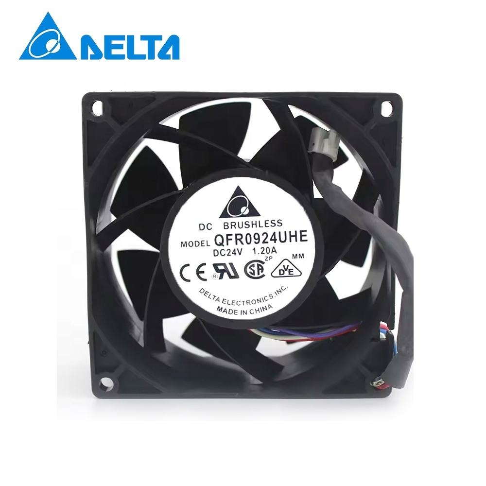 DELTA QFR0924UHE 9038 24V 1.2A 90X90X38mm 5.76W 132CFM 8300RPM Wire Leads Inverter Power Axial Cooling Fan