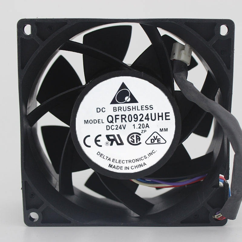 Delta Qfr0924uhe 9038 24v 1.2a 90x90x38mm 5.76w 132cfm 8300rpm Wire Leads Inverter Power Axial Cooling Fan - Color: Black