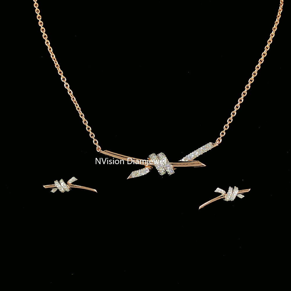 Urban Edge Barbed Wire Natural Diamond Necklace & Earring Set - Diamond Carat Weight: 0.34 Carat