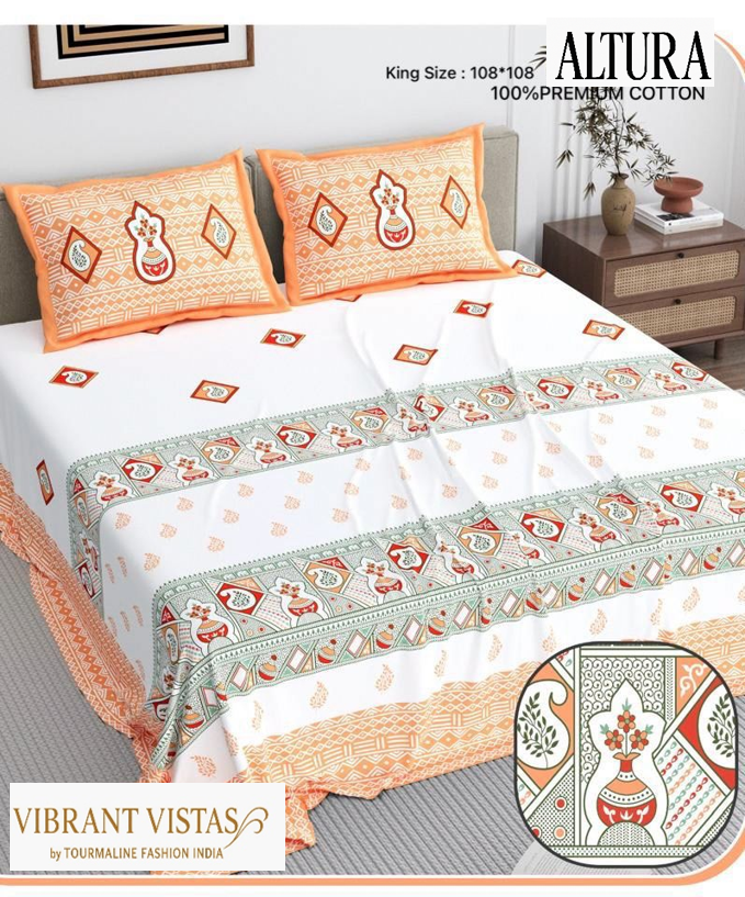 Altura King Size Pure Cotton Fabric Bedsheet - Color: Multicolour