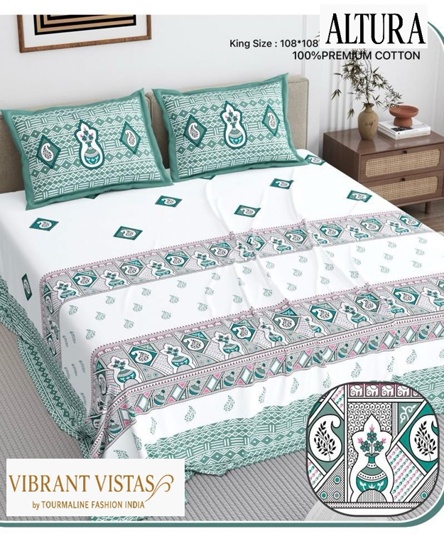 Altura King Size Pure Cotton Fabric Bedsheet - Color: Multicolour