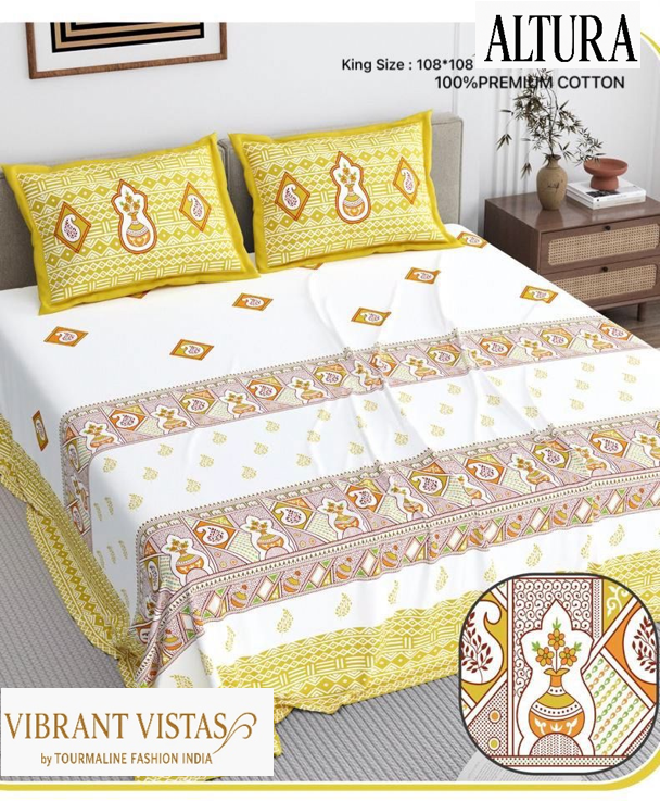 Altura King Size Pure Cotton Fabric Bedsheet - Color: Multicolour