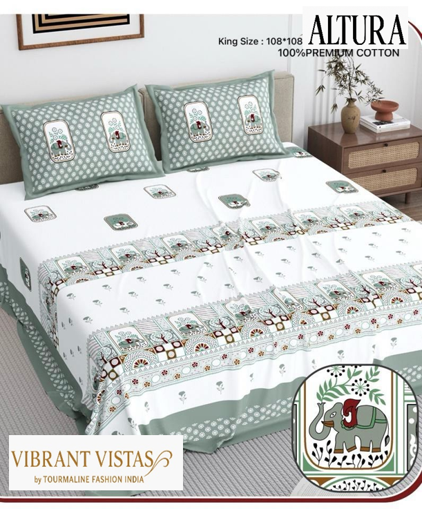 Altura King Size Pure Cotton Fabric Bedsheet - Color: Multicolour