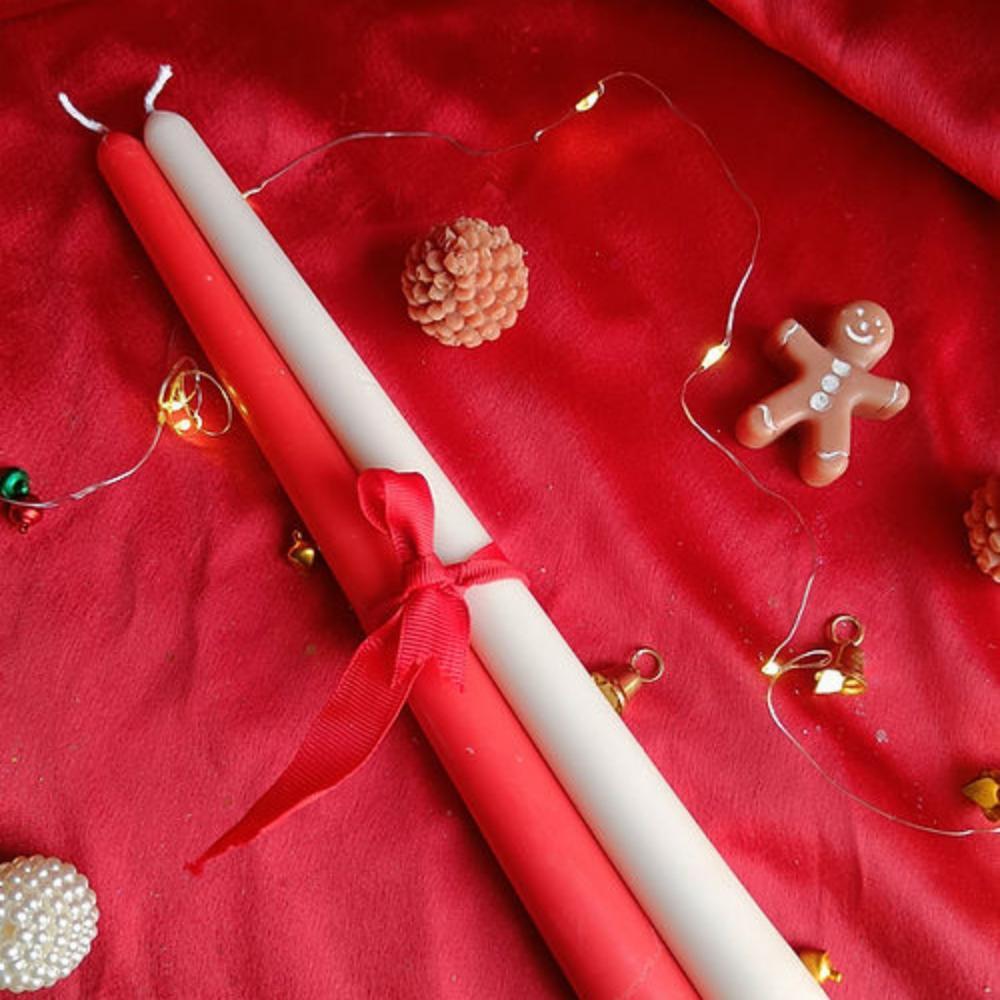 Red And White Christmas Taper Candles - Design Type: Na
