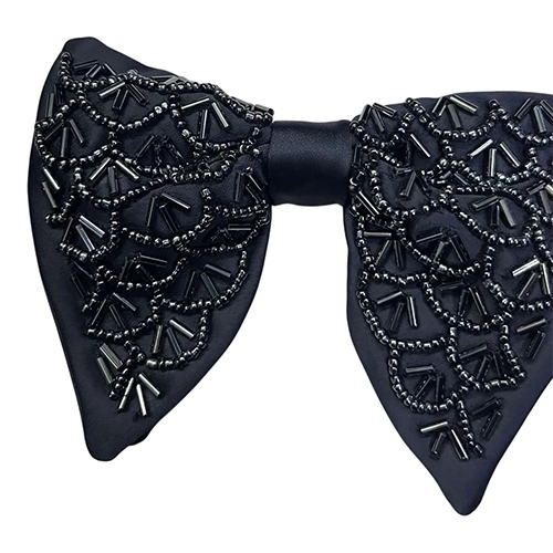 Mens Cotton Embroidered Bow Tie - Color: Black