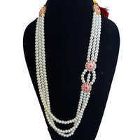 Full Maroon Brooch Groom Mala - Color: White