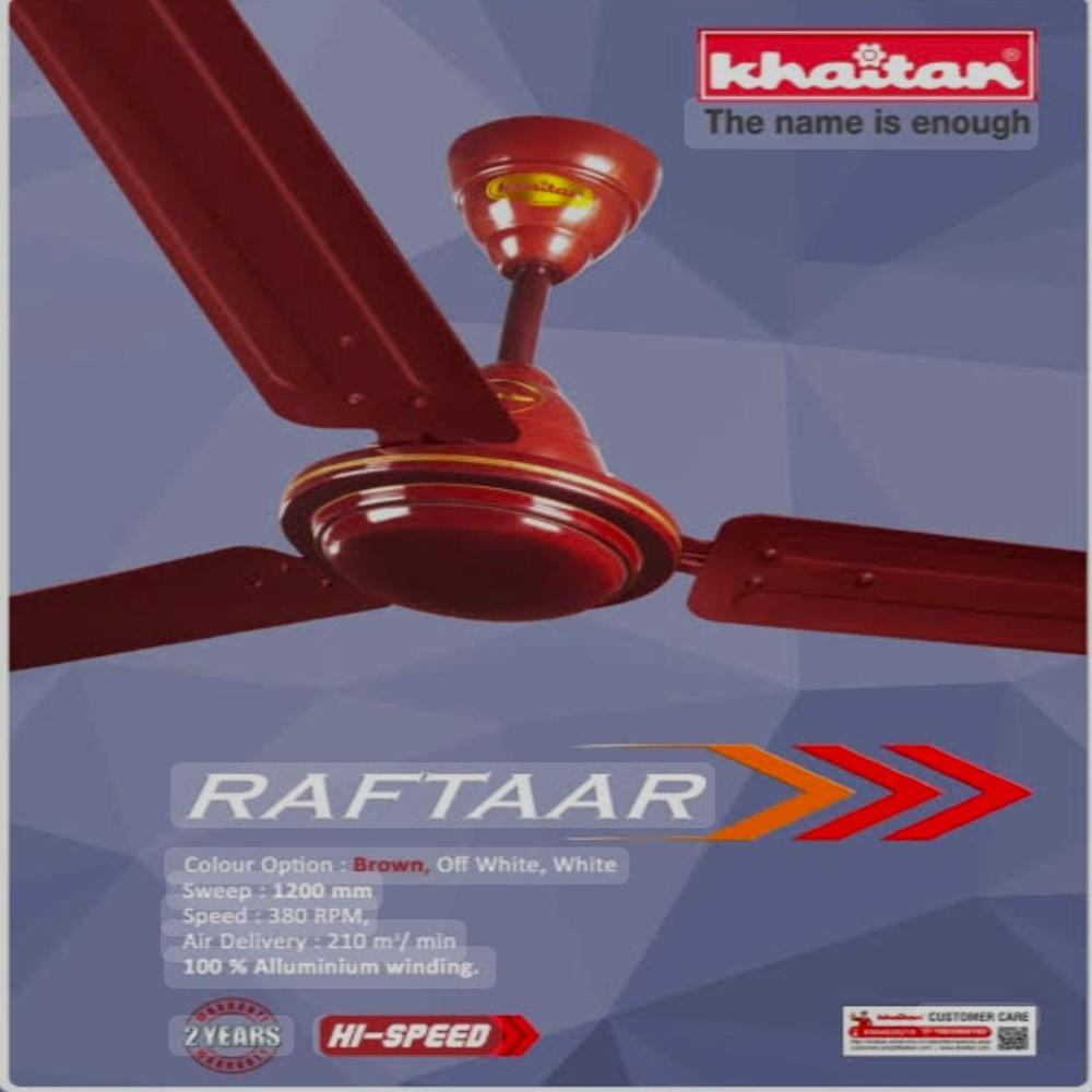 Khetan Raftarr 48 Inchi Celling Fan - Blade Material: Steel