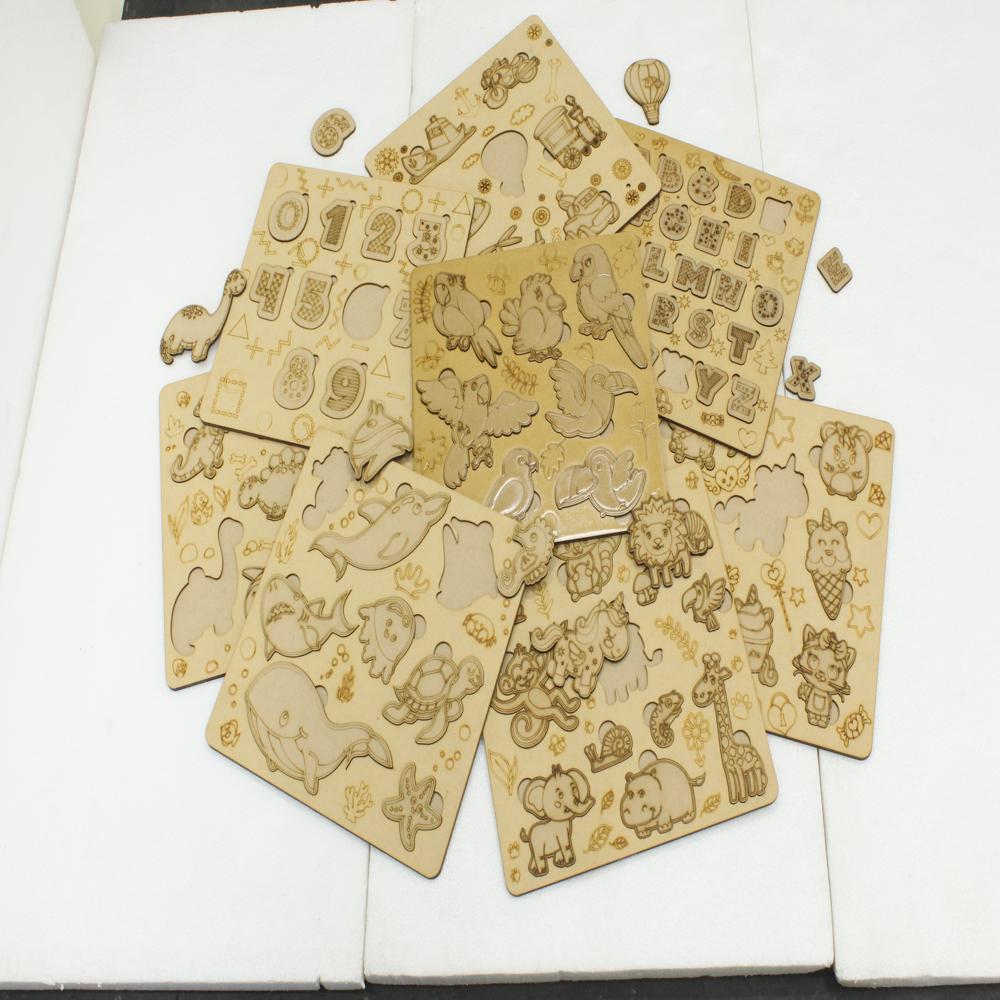 Wooden Puzzle Set For Kids - Color: Brown