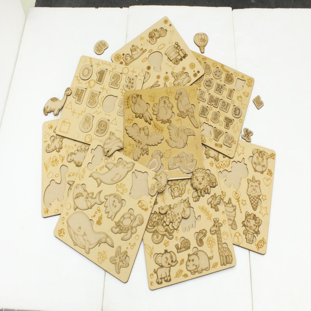 Wooden Puzzle Set For Kids - Color: Brown