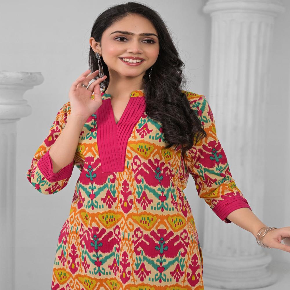 Straight Style Cotton Fabric Pink Color Kurta And Bottom 