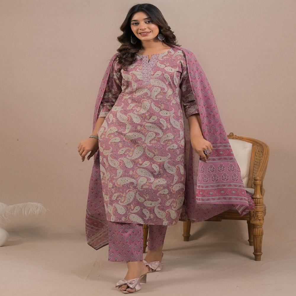 Straight Style Cotton Fabric Maroon Color Kurta And Bottom With Dupatta