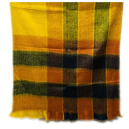 Yellow Check Stole In Viscose And Cotton Fabric - Color: Multicolor