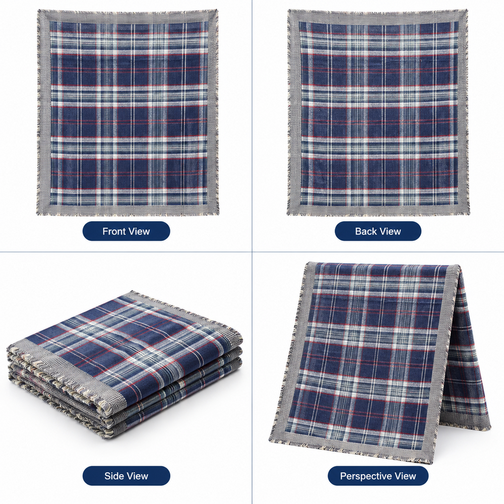 Blue Check Stole In Cotton And Viscuse Fabric - Color: Multicolor