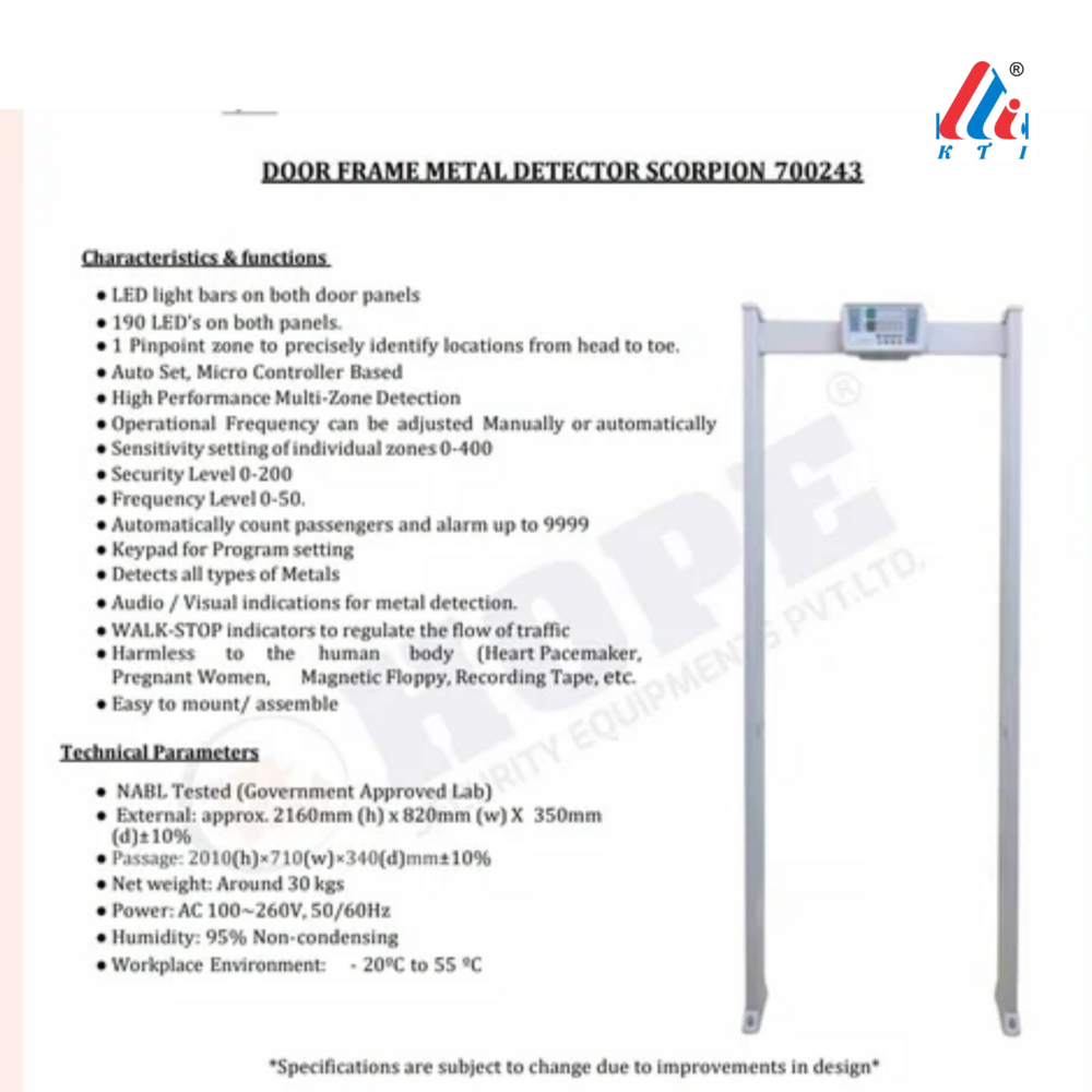 Door Frame Metal Detector 3 Zone