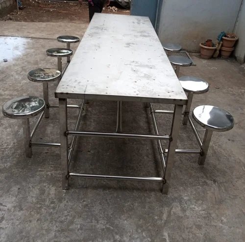 8 Seater Stainless Steel Canteen Tables - Artwork: Handmade