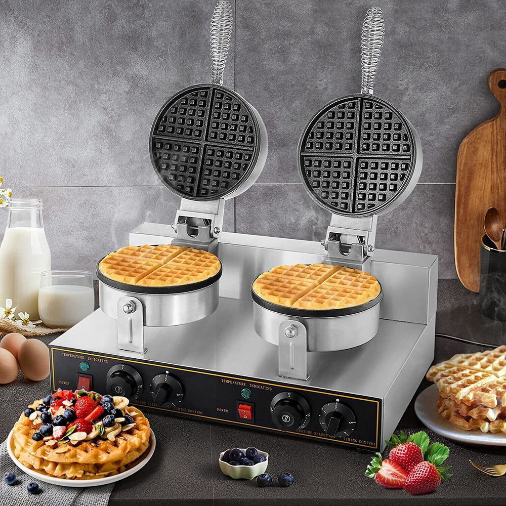 Waffle Maker - Stainless Steel, Silver Color | Semi-automatic Operation, 110-215 Volt Compatibility, 1-year Warranty