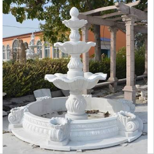 pure white marble water fountain