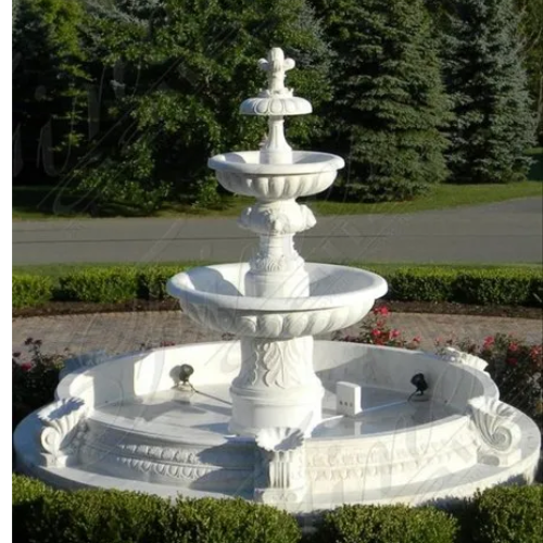 pure white marble water fountain