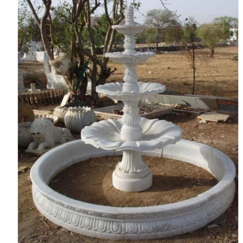 pure white marble water fountain