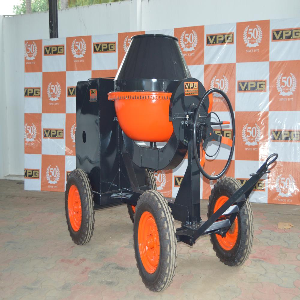 Heavy Duty Concrete Mixer Machine - Mild Steel, 2570x1270x1730mm Dimensions, 950kgs Weight | 10/7 Cft Batch Capacity, 6hp Diesel Engine Or 5hp Electric Motor, 20-23 Rpm Mixing Drum Speed