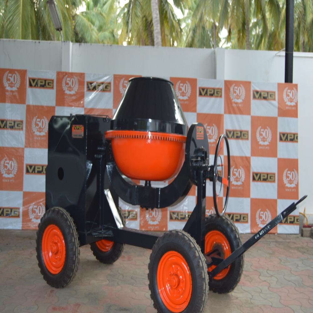 Heavy Duty Concrete Mixer Machine - Mild Steel, 2570x1270x1730mm Dimensions, 950kgs Weight | 10/7 Cft Batch Capacity, 6hp Diesel Engine Or 5hp Electric Motor, 20-23 Rpm Mixing Drum Speed