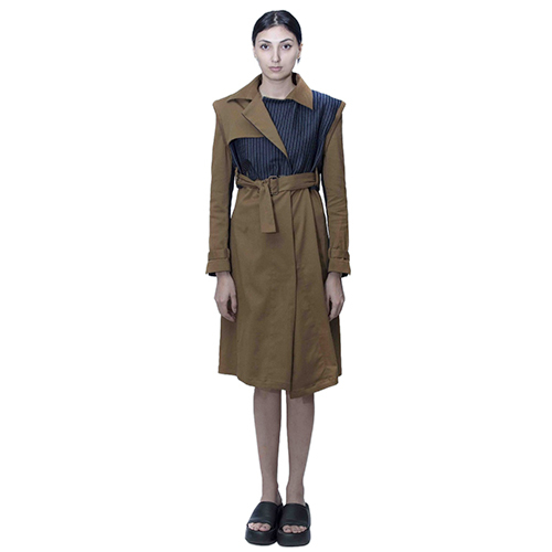 Ladies Long Over Coat - Color: Dark Brown And Blue